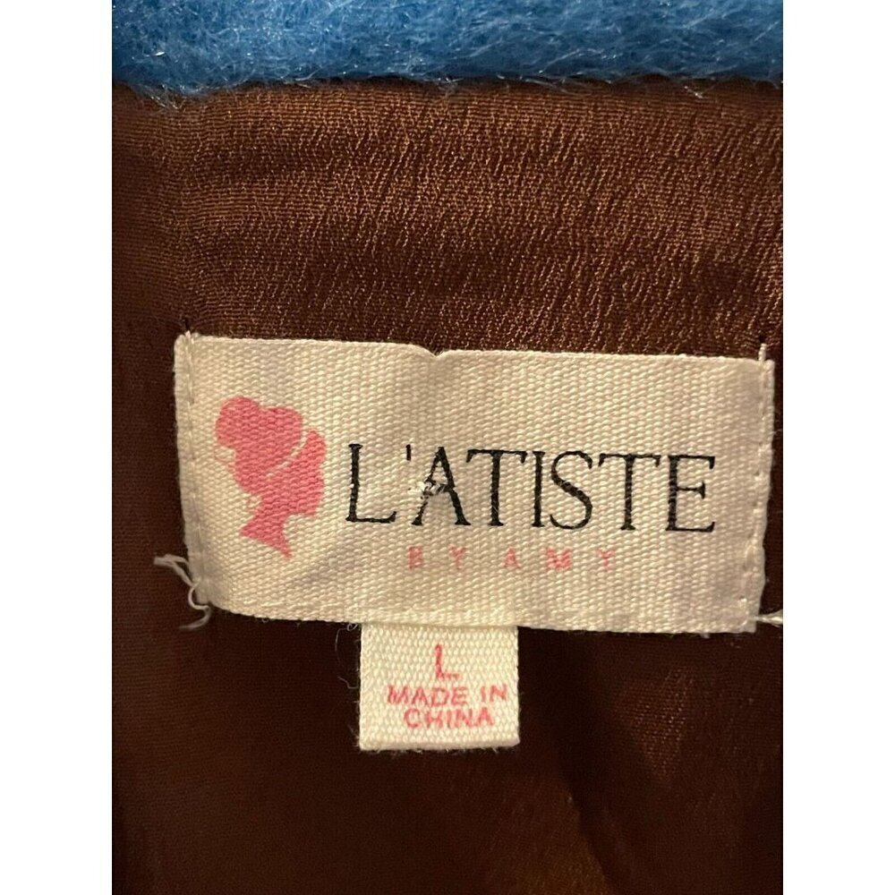 L'atiste By Amy Womens Brown Blue Notch Lapel Double Breasted Coat Size L - Picture 7 of 7